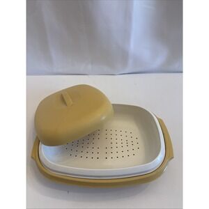 VTG Tupperware Microwave Vegetable Steamer Harvest Gold w/Insert #1275-8 1970's